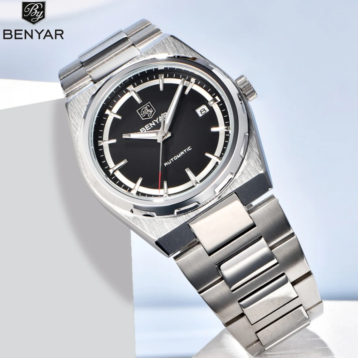 

BENYAR 2025 New Men's Mechanical Watch BY-9018 38mm Stainless Steel Waterproof 30M Business Casual Calendar Reloj Hombre