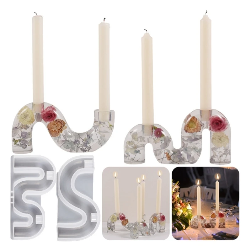 DIY S Shape Candle Holder Silicone Mold Desktop Ornament Candlestick Epoxy Resin Casting Mould Home Party Table Decoration