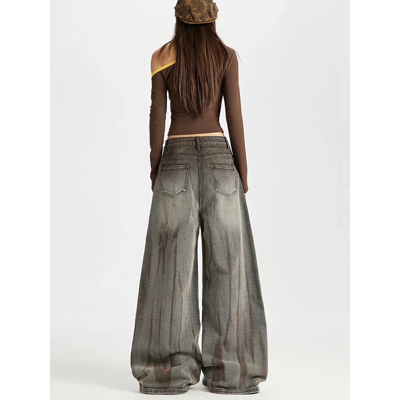 Y2K Amerikaanse Retro Jeans Dames Wasteland Flare Tie Dye Gewassen Vintage Lange Broek Herfst