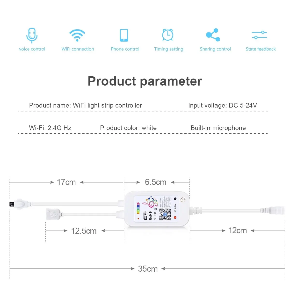 Przełącznik WIFI 12V z pilotem na podczerwień i obsługą Tuya Smart Life Alexa Google Home 4-pinowy port Nadaje się do taśm LED RGB 5050 Neon Light