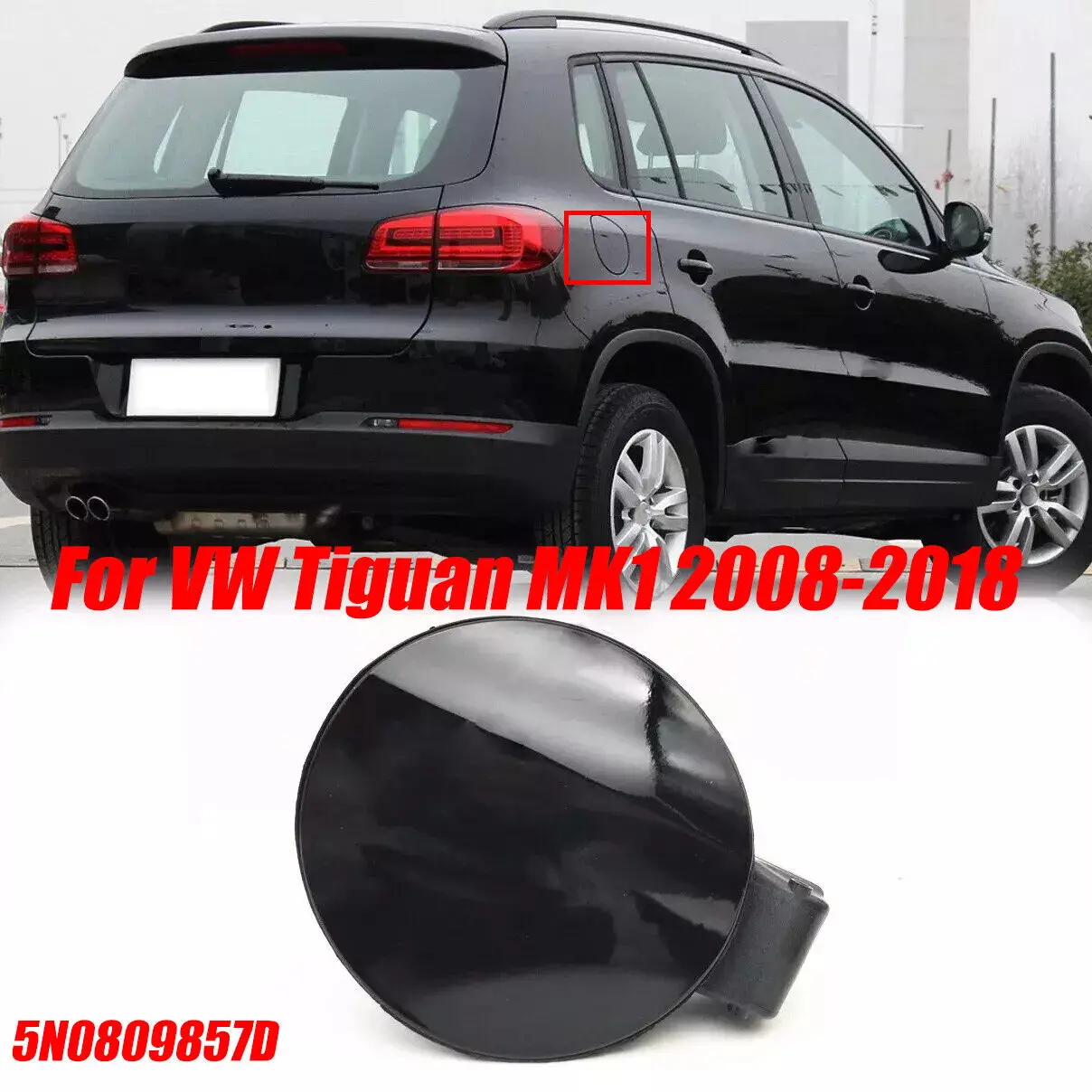 Black Fuel Gas Tank Filler Door Lid Cover For VW Tiguan MK1 2008-2018 5N0809857D