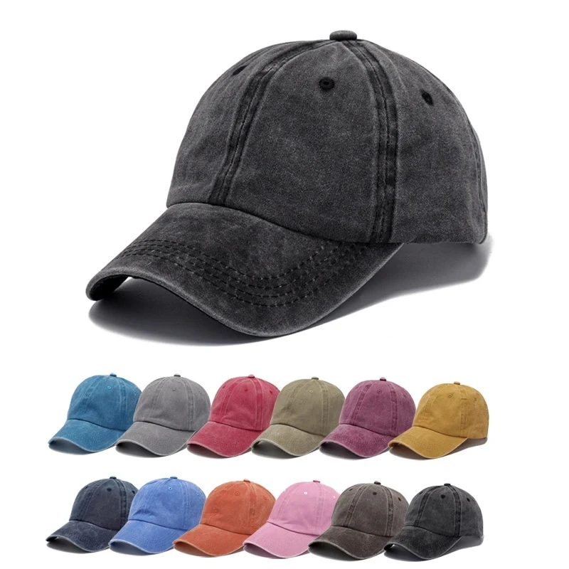 New Solid Color Custom Logo Embroidery Baseball Cap Men Dad Hat Unisex Hip Hop Cap Adult Vintage Washed Denim Trucker Cap