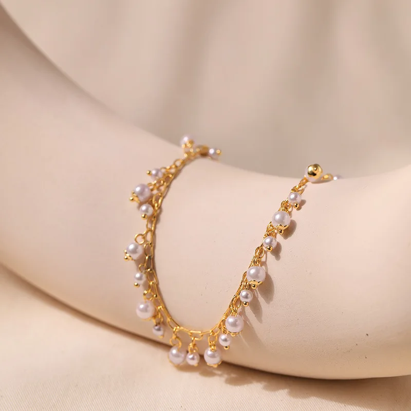 Exotic Charm ABS Pearl Pendant Women Anklet 18K Plated Genuine Gold Chain Adjustable Size Anklets Fashion Jewelry Accessories