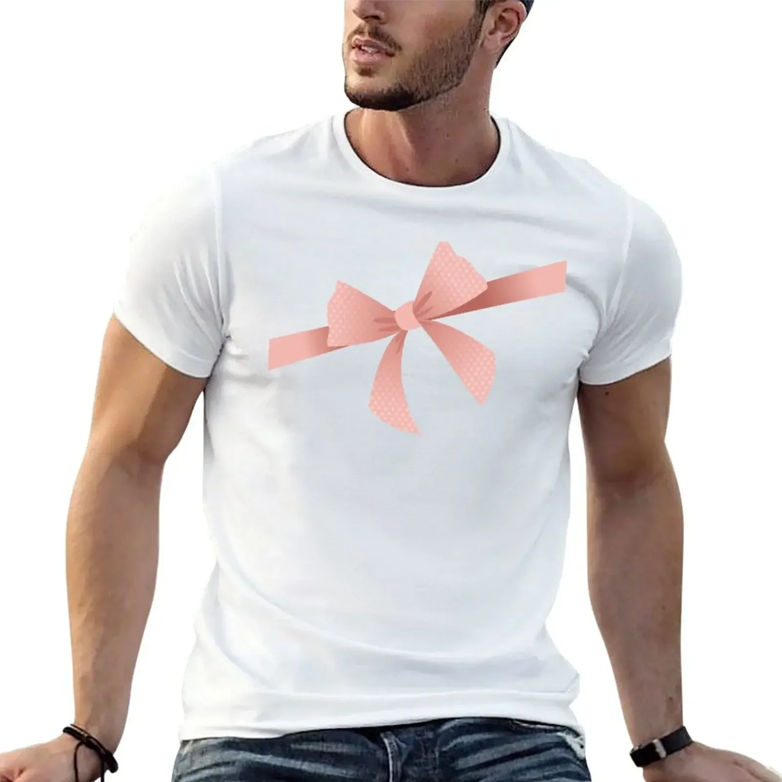 Pink polka dot bow T-Shirt graphic t shirt vintage aesthetic clothes Short sleeve tee summer tops tee shirts for men