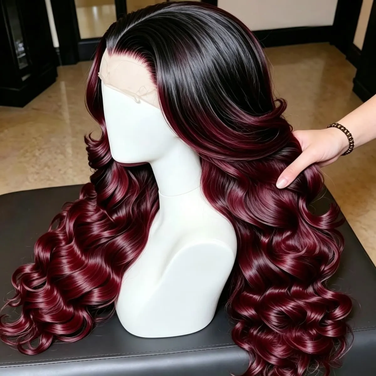 

Накладные парики из натуральных волос 99J Burgundy Ombre Burgundy Body Wave с кружевной передней частью для женщин, 13x4 HD Water Wave, 200% плотность