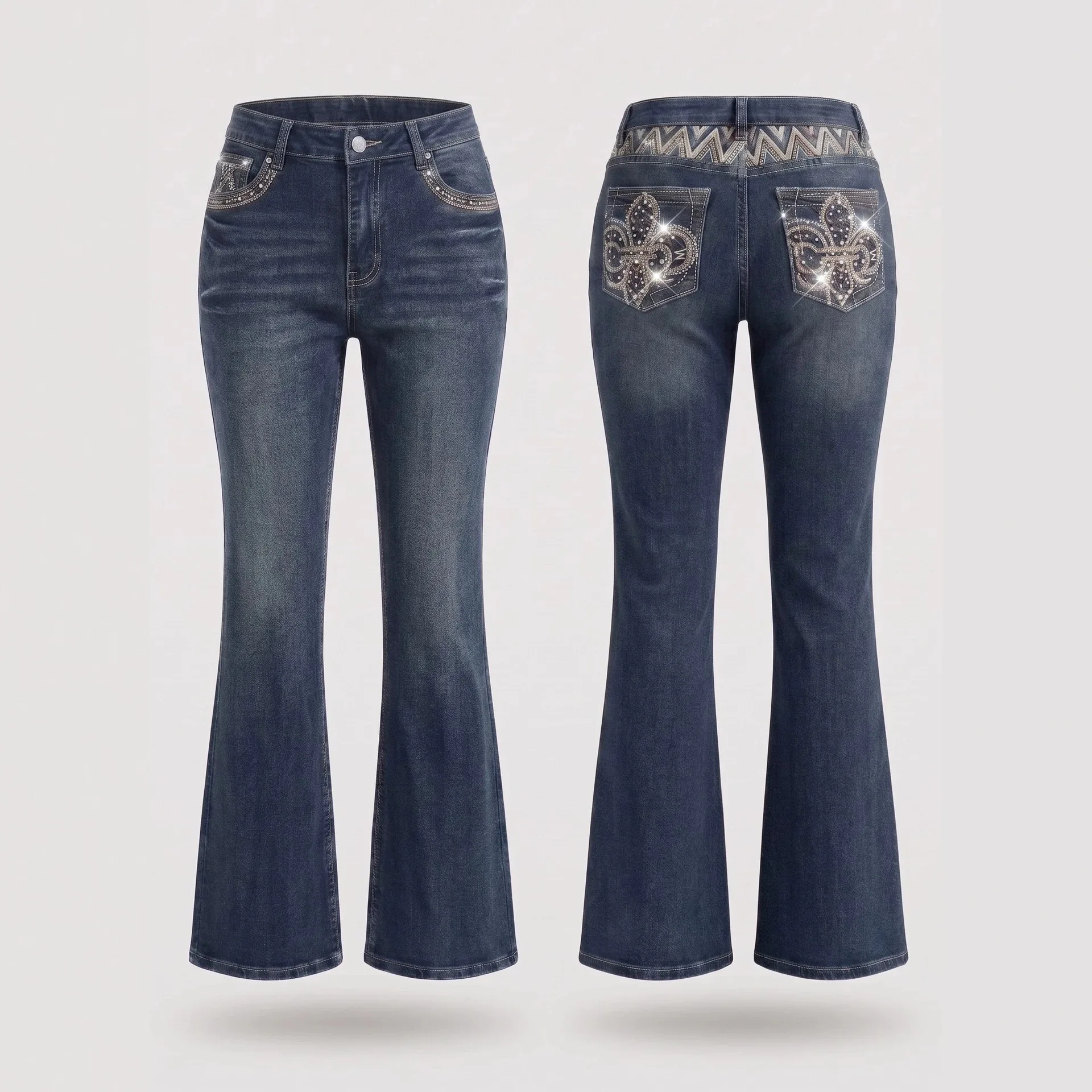 Women's Jeans Are Specially Designed For Washed Iris Embroidery Hot Diamond Slightly Pulled Jeans Women, High Waist And Thin Tro