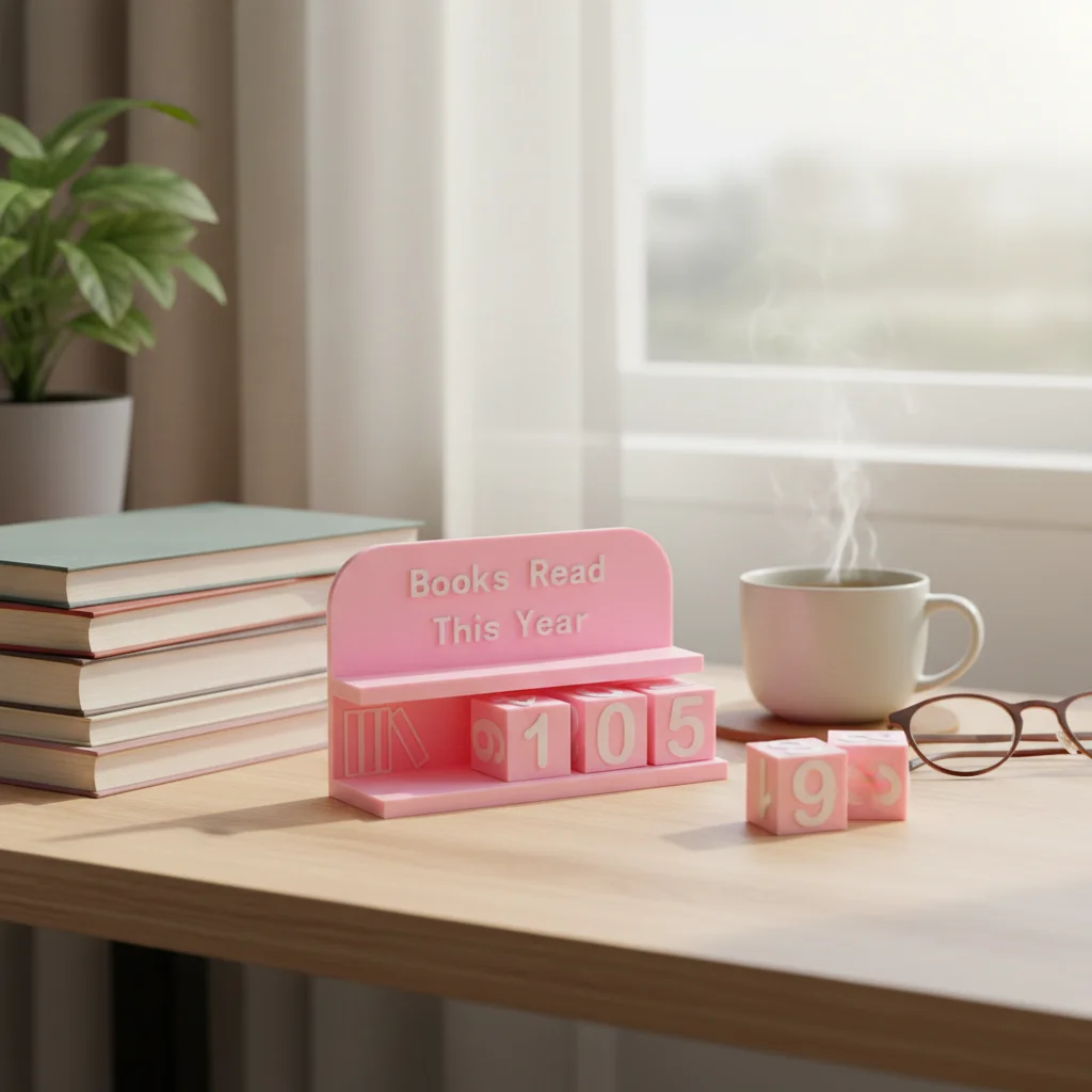 اقرأ هذا العام جهاز تعقب القراءة المطبوع ثلاثي الأبعاد مع نص واضح وأرقام لتزيين رف الكتب المكتبي