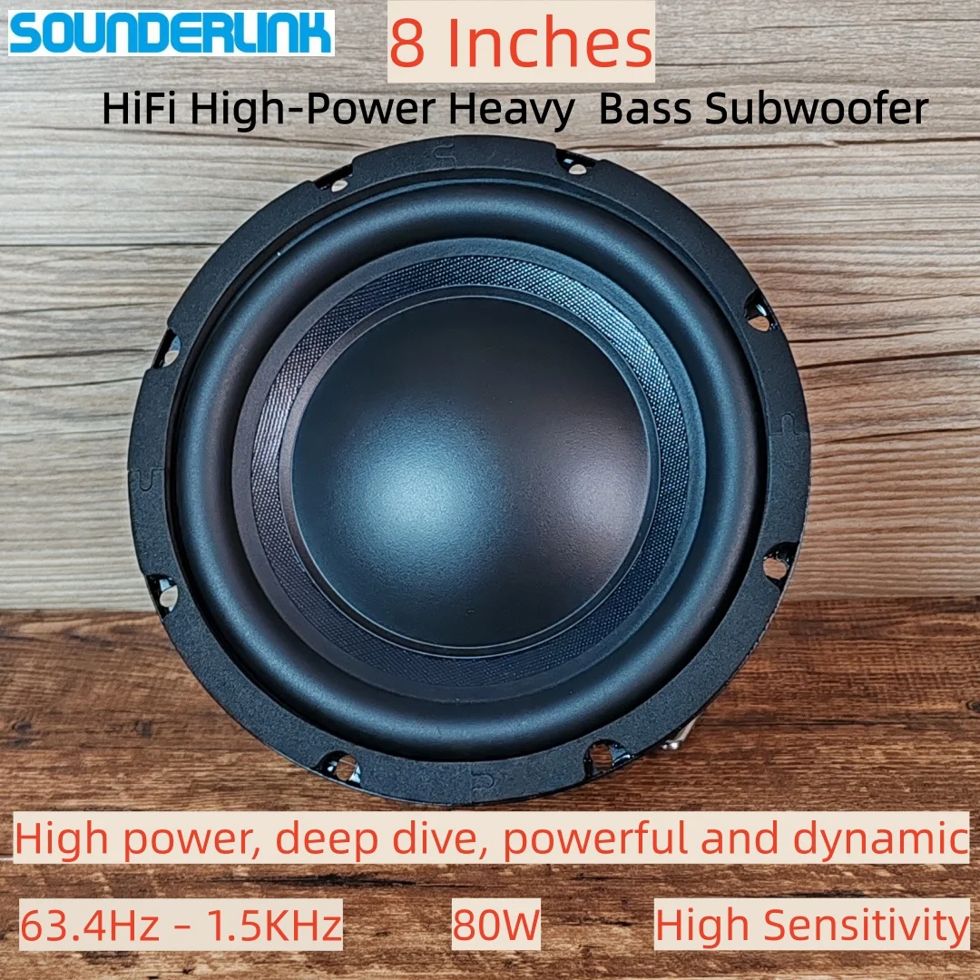 Sounderlink 8 Inch Subwoofer 80W 87dB ASV Voice Coil 35mm Y35 Magnet Heavy Cap Paper Cone Rubber Surround for Bass/3-Way/KTV