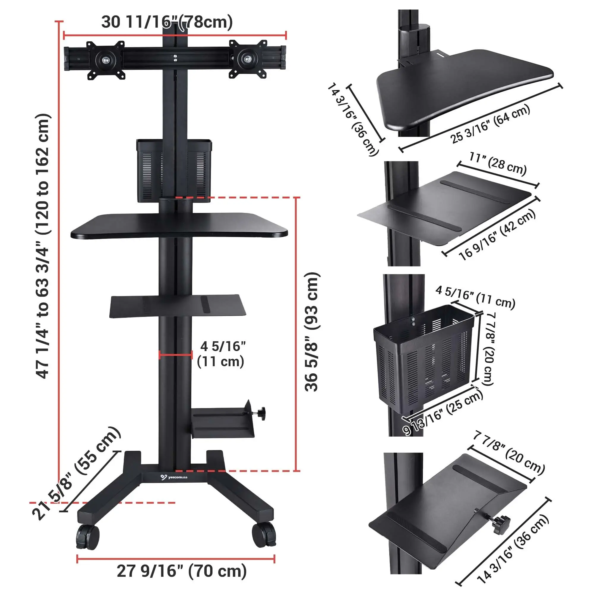 NexusX Commander Mobile Computer Cart Medical Rolling PC Stand Desk