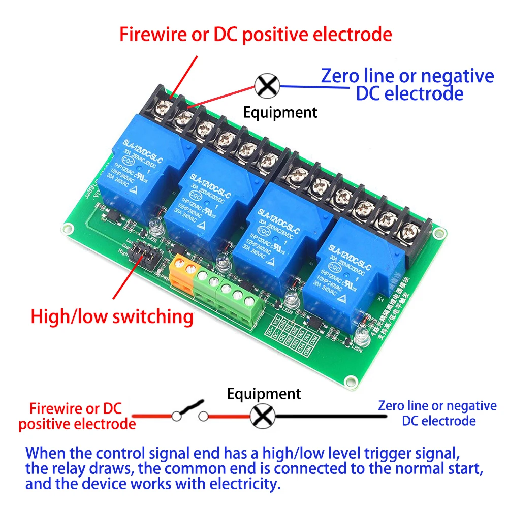 DC 5V/12V/24V 4 Channel 30A Output Relay Module High And Low Level Trigger Relay Module for Home PLC Intelligent Control