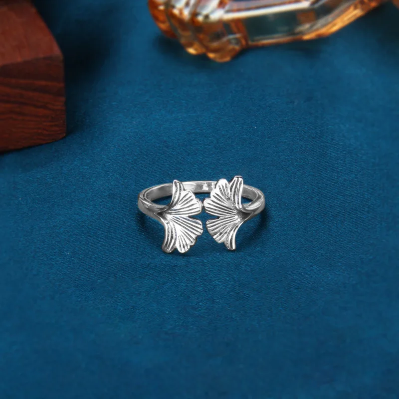 925 Sterling Silver Ginkgo Biloba Leaves Stackable Aesthetic Rings For Women Couple Luxury Jewelry Accessories Dropshipping
