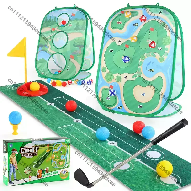 Indoor Parent-child Sports Toy 3-in-1 Golf Putting Training Set Kids Interactive Game Toy Ideal Children Birthday Present