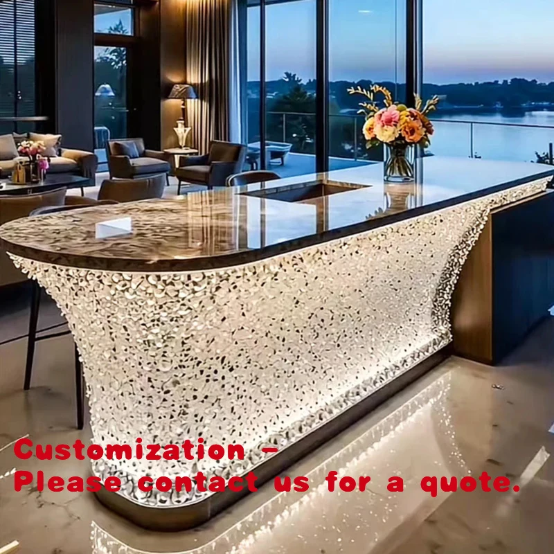 

custom.High End Light Luxury Transparent Resin Hotel Front Desk Restaurant Kitchen Luminous Tabl