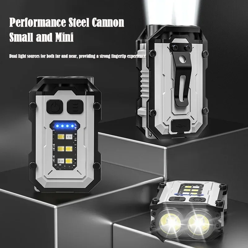 

New keychain light Type-C charging outdoor high-lighted small steel cannon dual light source light mini flashlight