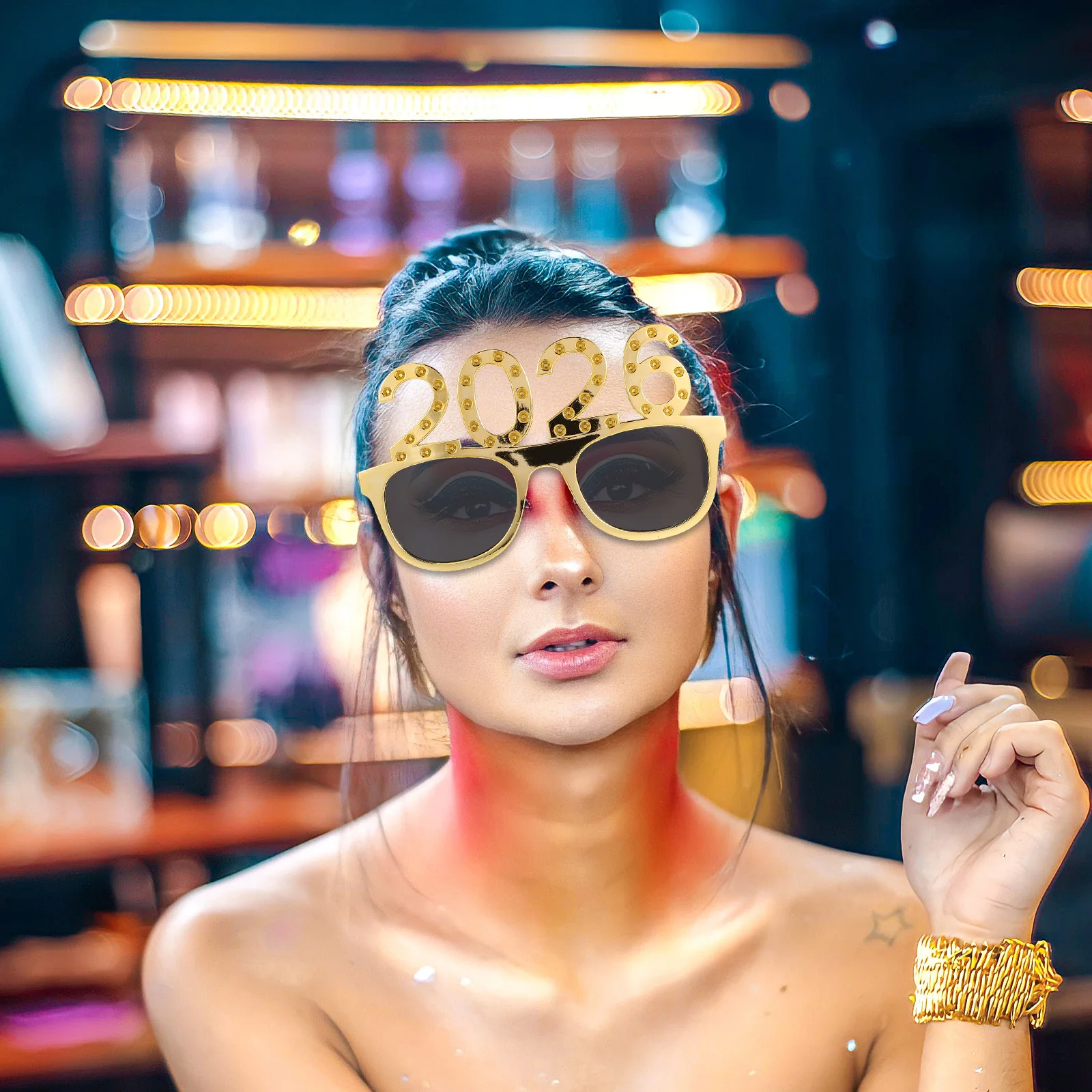 

Очки с Новым годом 2026, сверкающие блестящие очки, реквизит для фотосессии, выпускной, Рождественский новогодний декор, очки 2026