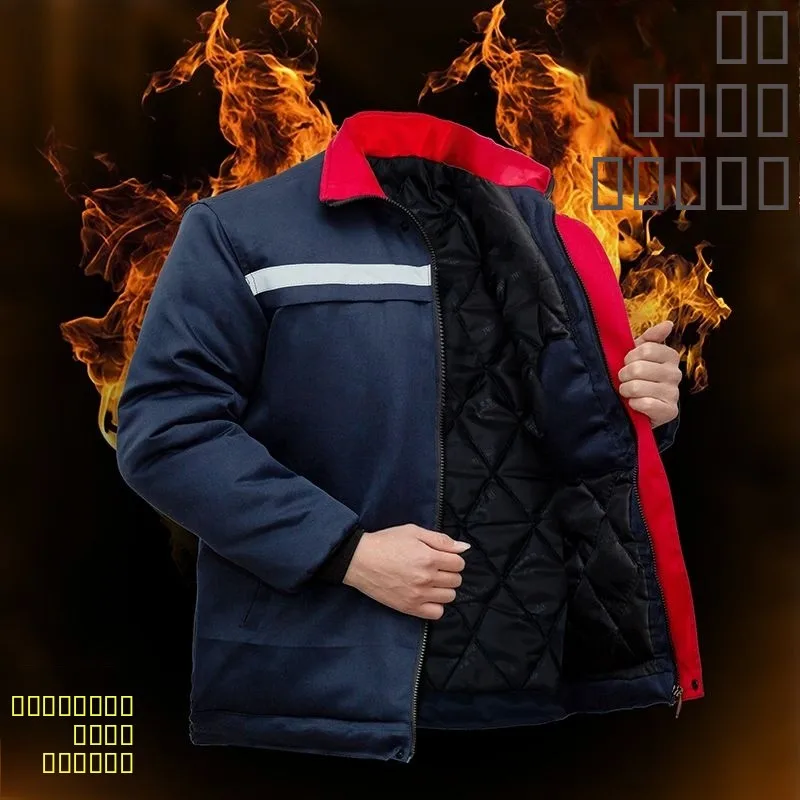 معطف Theened لحماية العمل من القطن Jaet للرجال عاكس للضوء ومقاوم للأوساخ ومقاوم للاهتراء في موقع البناء