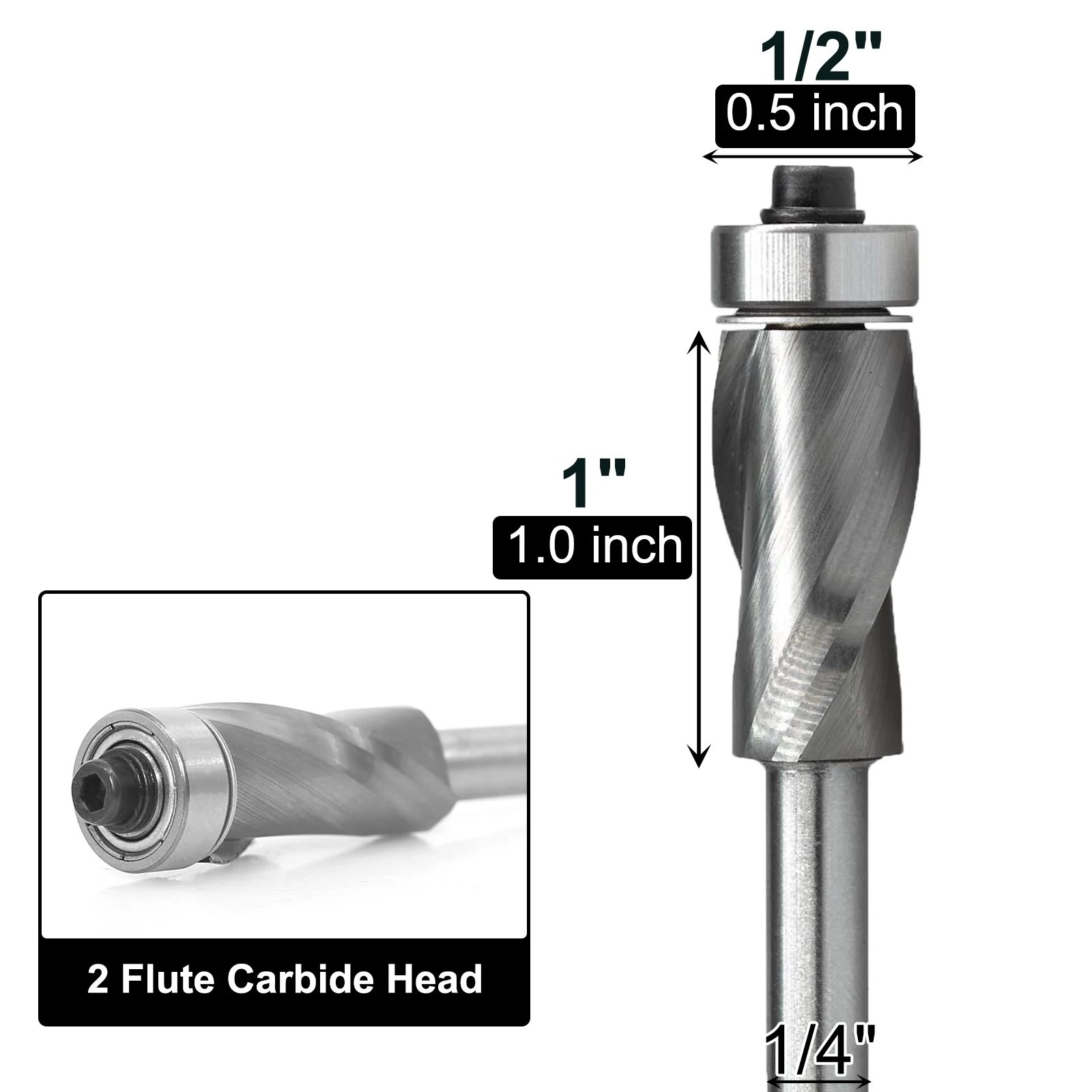 Bottom Bearing Upcut Ultra-Performance Flush Trim Router Bit Spiral Pattern Template Woodworking 1/4