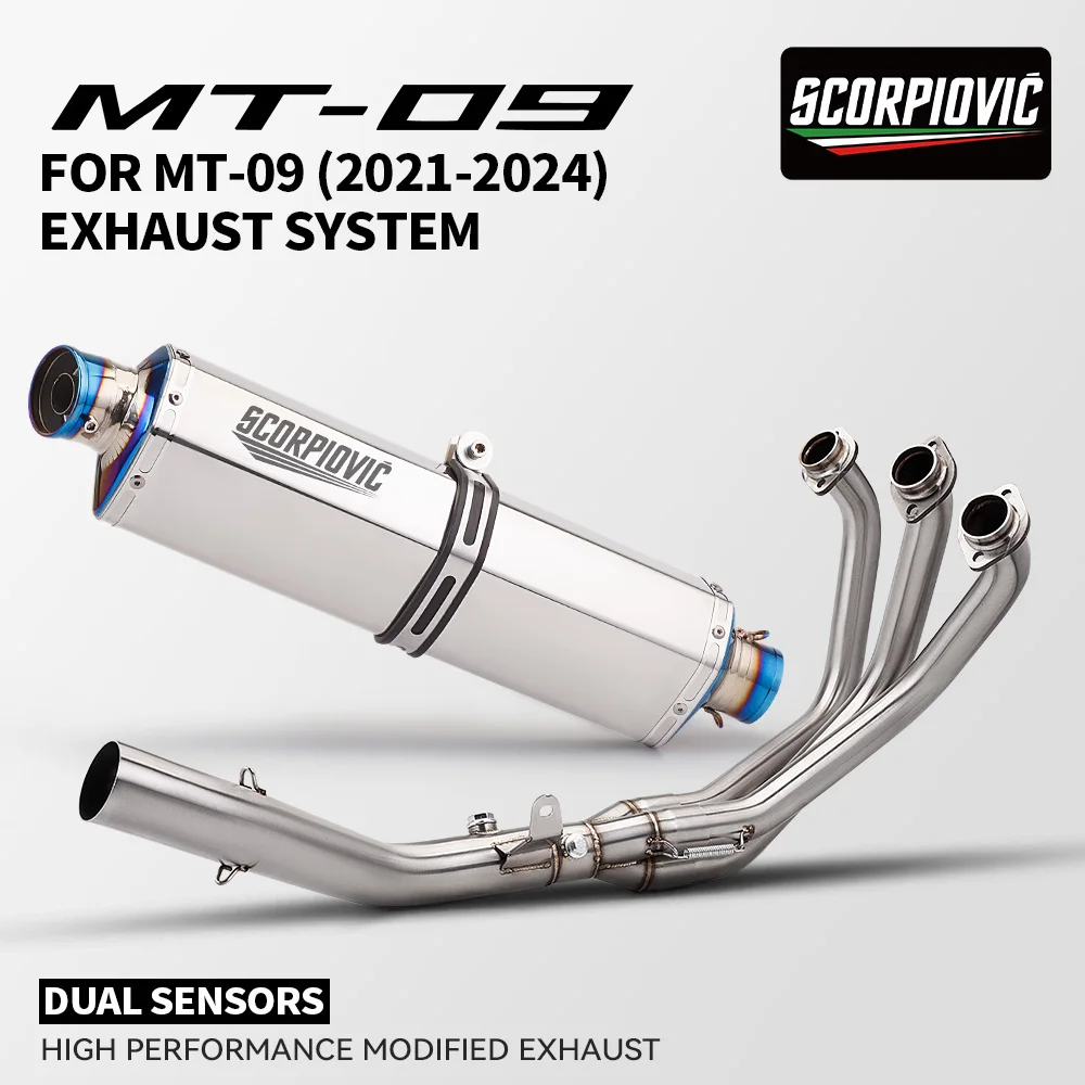 

Motorcycle exhaust kit suitable for MT09 FZ09 XSR900 T58 double oxygen port front exhaust complete set 51mm muffler (2021-2024)