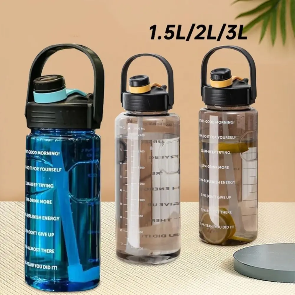 Outdoor Sports 1.5L/2L/3L Sports Water Bottle Leakproof with Time Marker Water Jugs Lightweight Large Capacity Travel Kettle