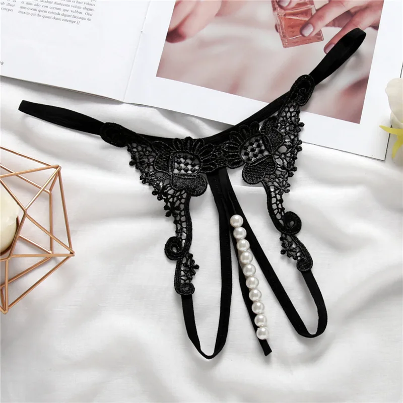Women panties sexy lingerie g-string hong Thin rope Hollow Open file Beaded pearl No trace Breathable Underwears