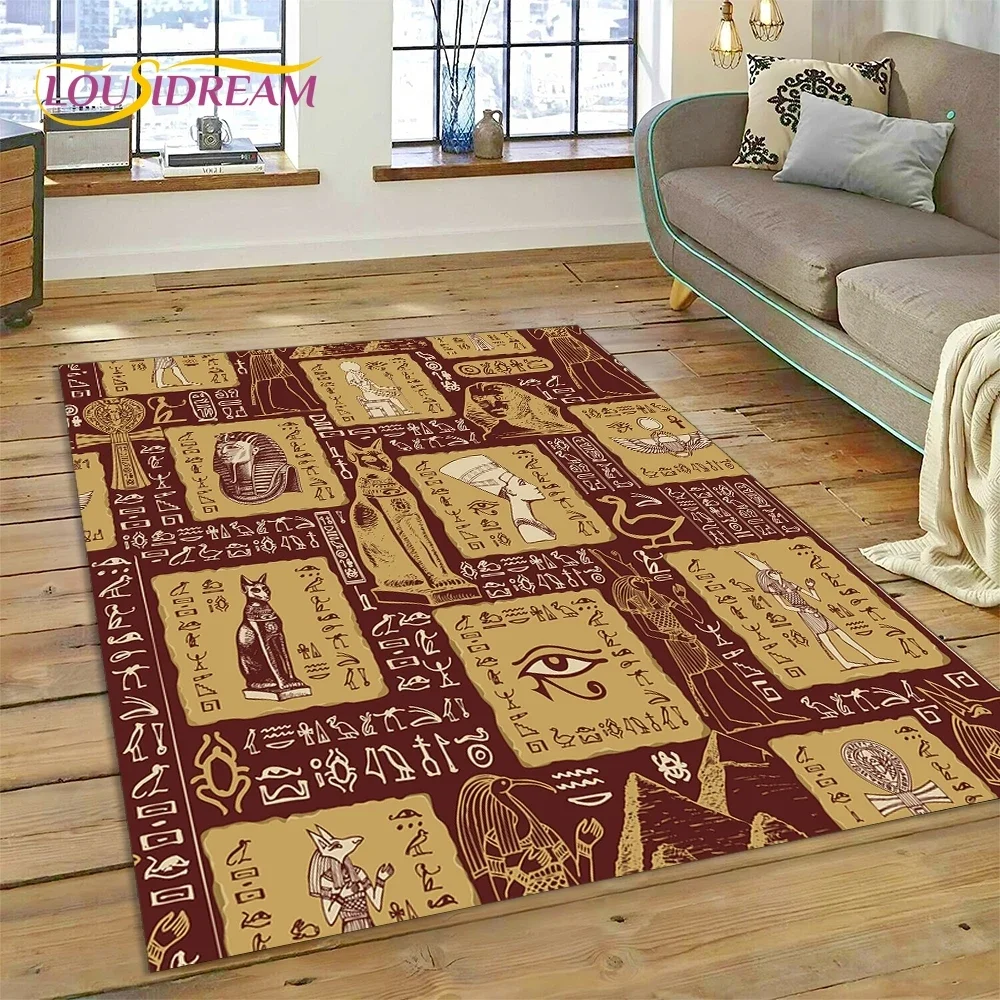 

Pharaoh Hieroglyphic Egyptian Mythology Carpet Rug for Bedroom Living Room Home Sofa Decoration,Children Large Decor Floor Mat