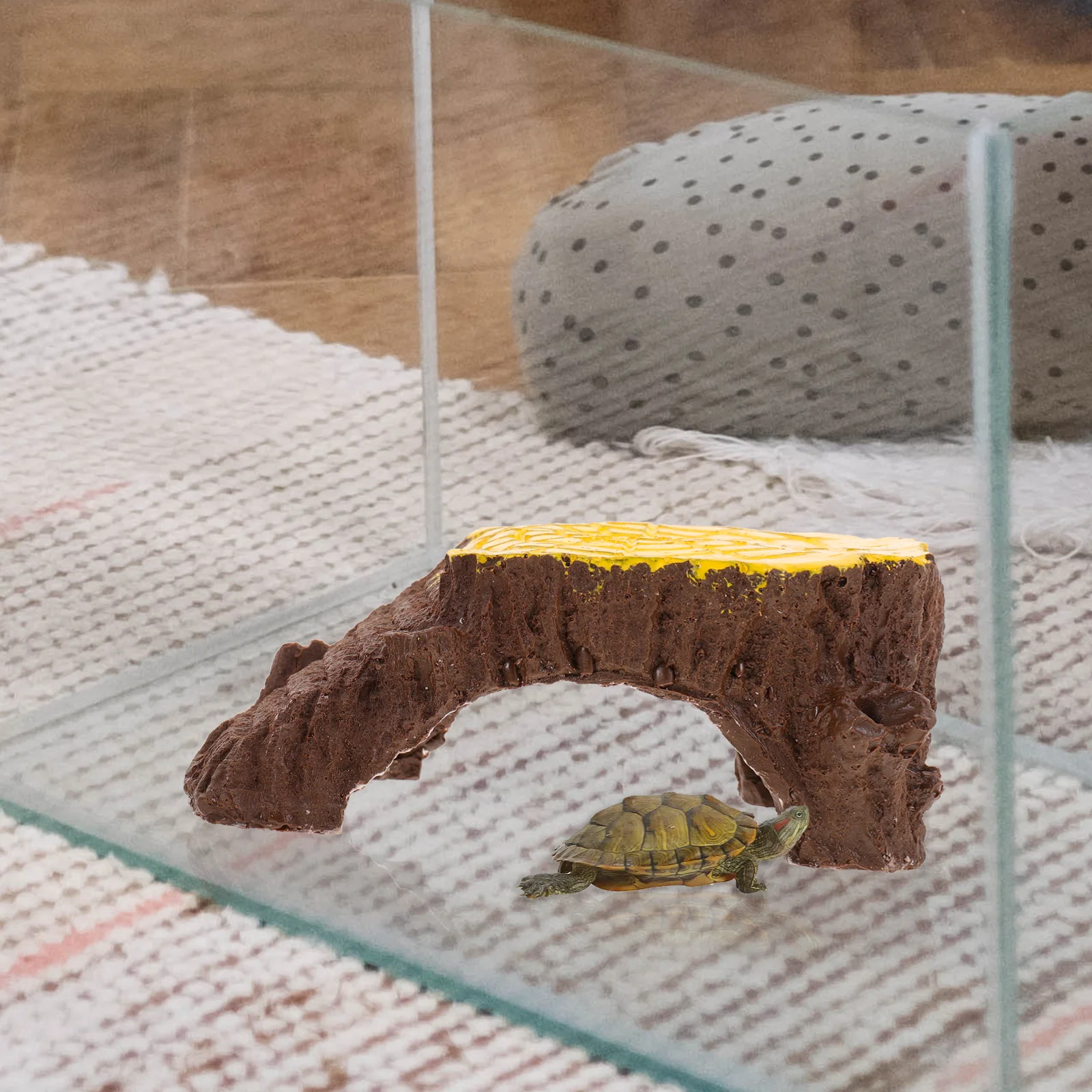 

Turtle Basking Platform Resin Cave Reptile Terrarium Decor Natural Feel Small Pet Hideout Turtle Ramp Reptile Hideout