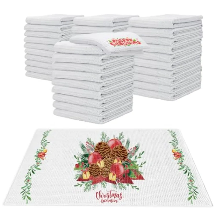 

40 Pack Sublimation White Towels Waffle Weave Kitchen Towels Blanks Microfiber Dish Drying Towel for Heat Transfer 16x24 Inch
