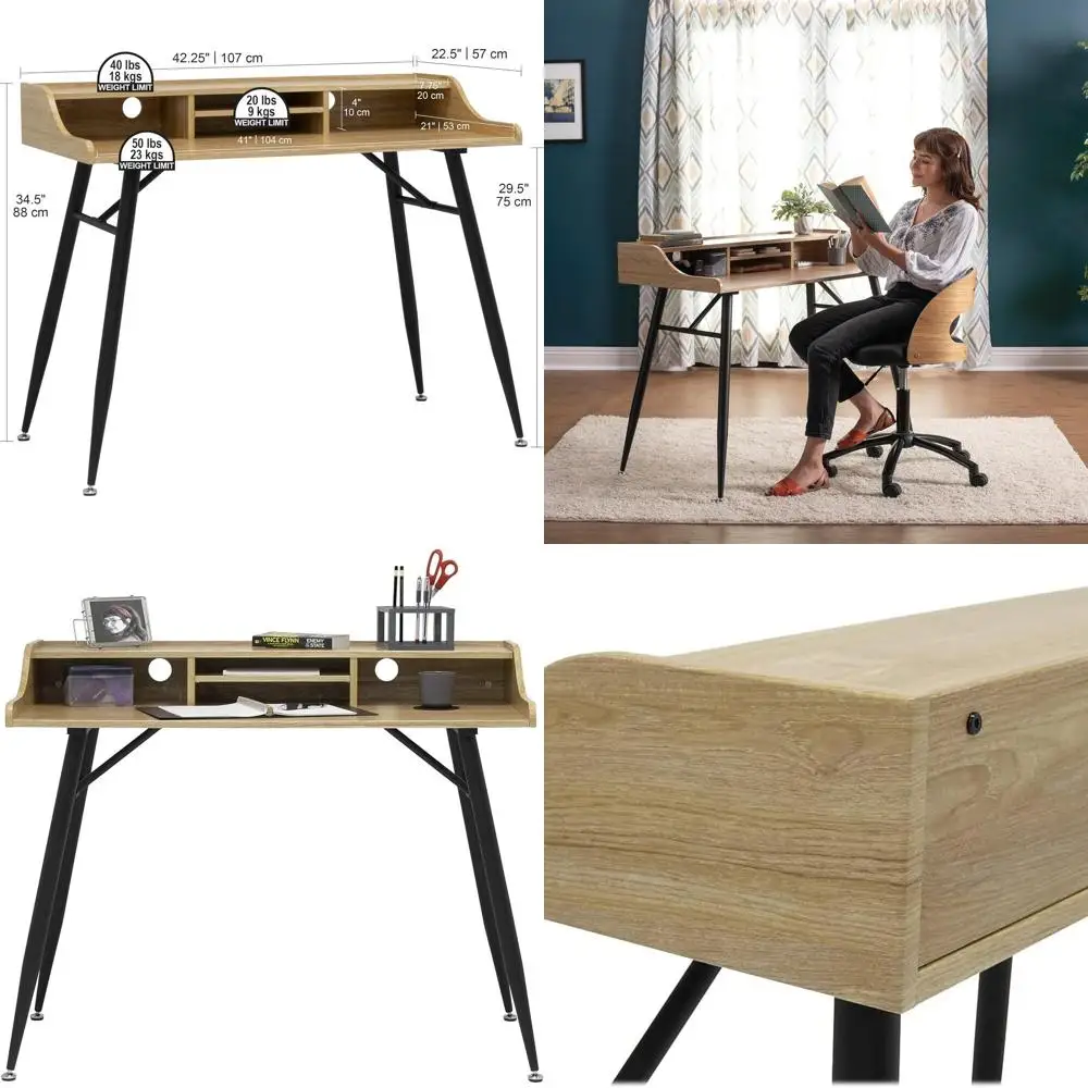 

Modern Woodford 43 Secretary Desk with Built-in Hutch, Cable Management & Powder-Coated Steel Legs for Space-Saving Home Office