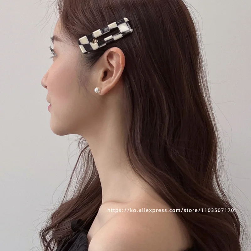 Korea France resin barrette, black and white plaid top clip bangs, ink leopard-print duck beak clip side clip