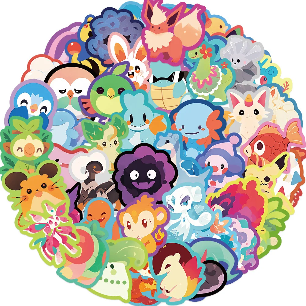 10/30/50/100pcs Colorful Pokemon Anime Stickers Kawaii Bulbasaur Charmander Pikachu Cartoon Decals Cute Reward Sticker Packs
