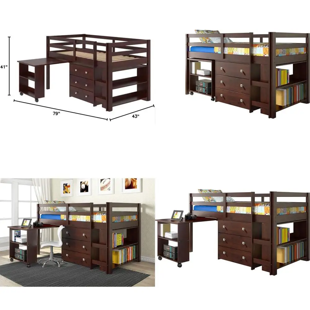 

Двухъярусная кровать Puccino Donco для детей, размер Twin, для учебы и сна