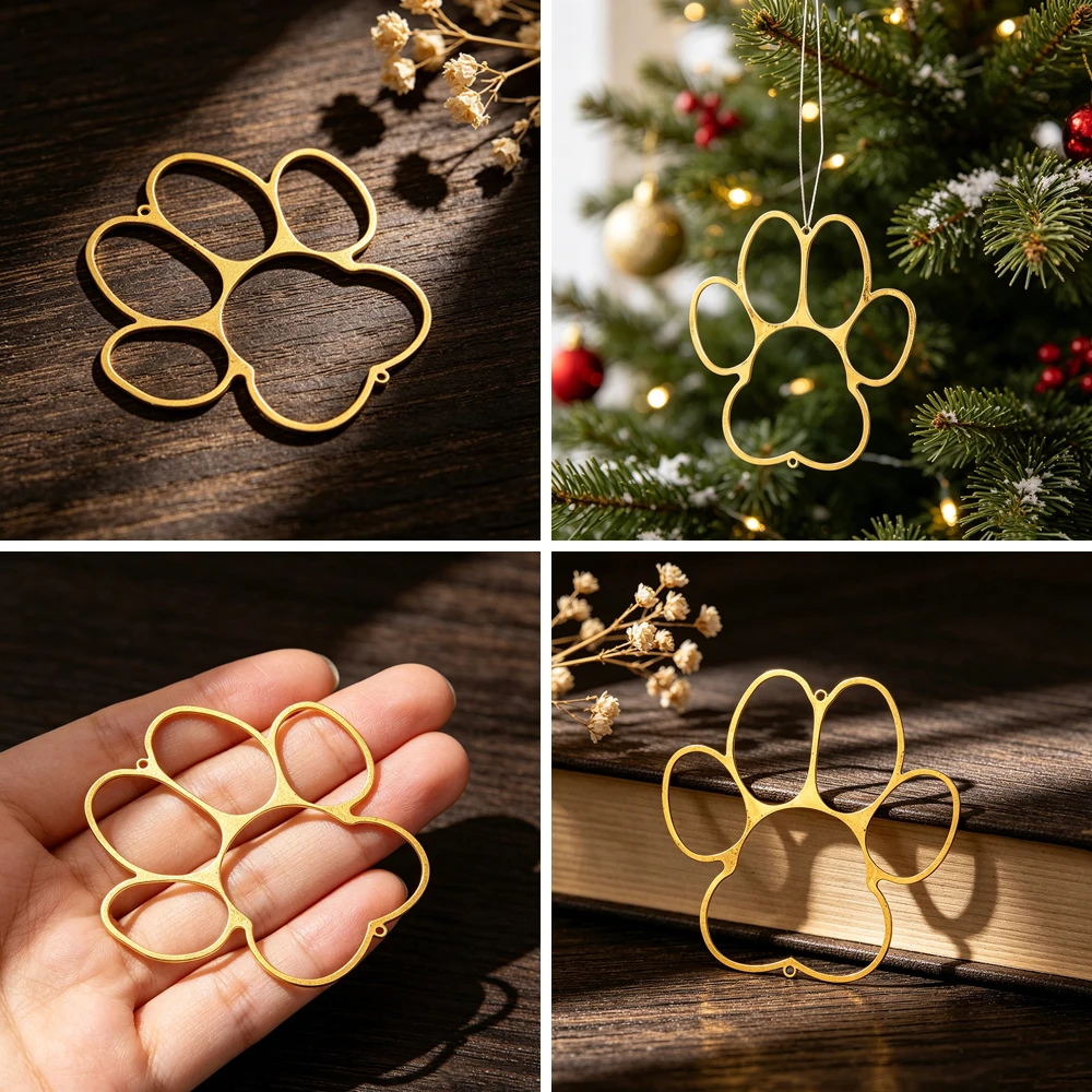 Minimalist Cutout Dog Cat Paw Pendants Brass For DIY Handmade Accessories Christmas Holiday Hanging Ornament Jewelry Making Part