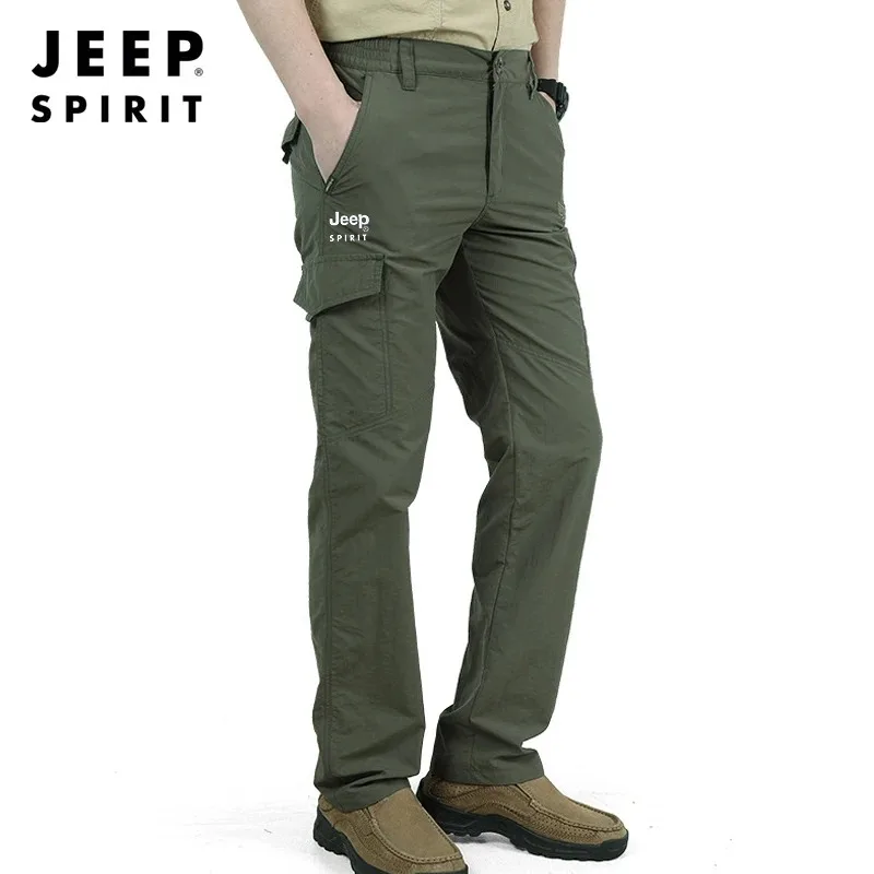 Jeep Spirit Men's Pants Summer Loose Large Casual Pants Multi Pocket Outdoor Sports Breathable Pants Quick Drying Work Pants
