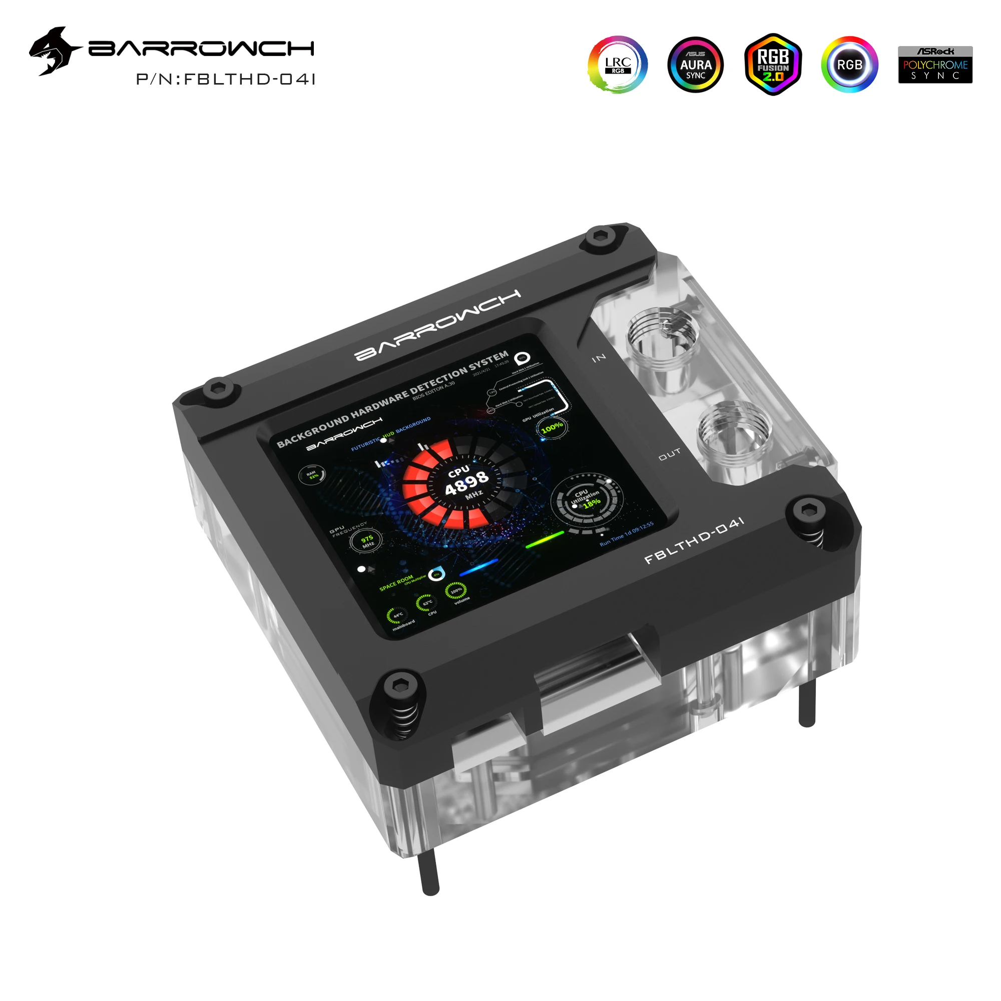 

Barrowch RGB CPU Water Cooling Block TFT HDMI Display for Intel 115x 1200 1700 20xx FBLTHD-04I