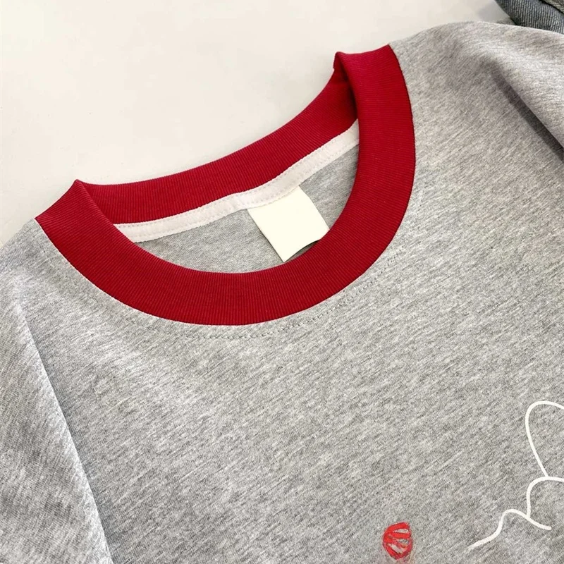 

Faionable Color Blo round Ne Cartoon Print ort Sve T-irt Loose Fit Versatile Summer Top for Men And Women