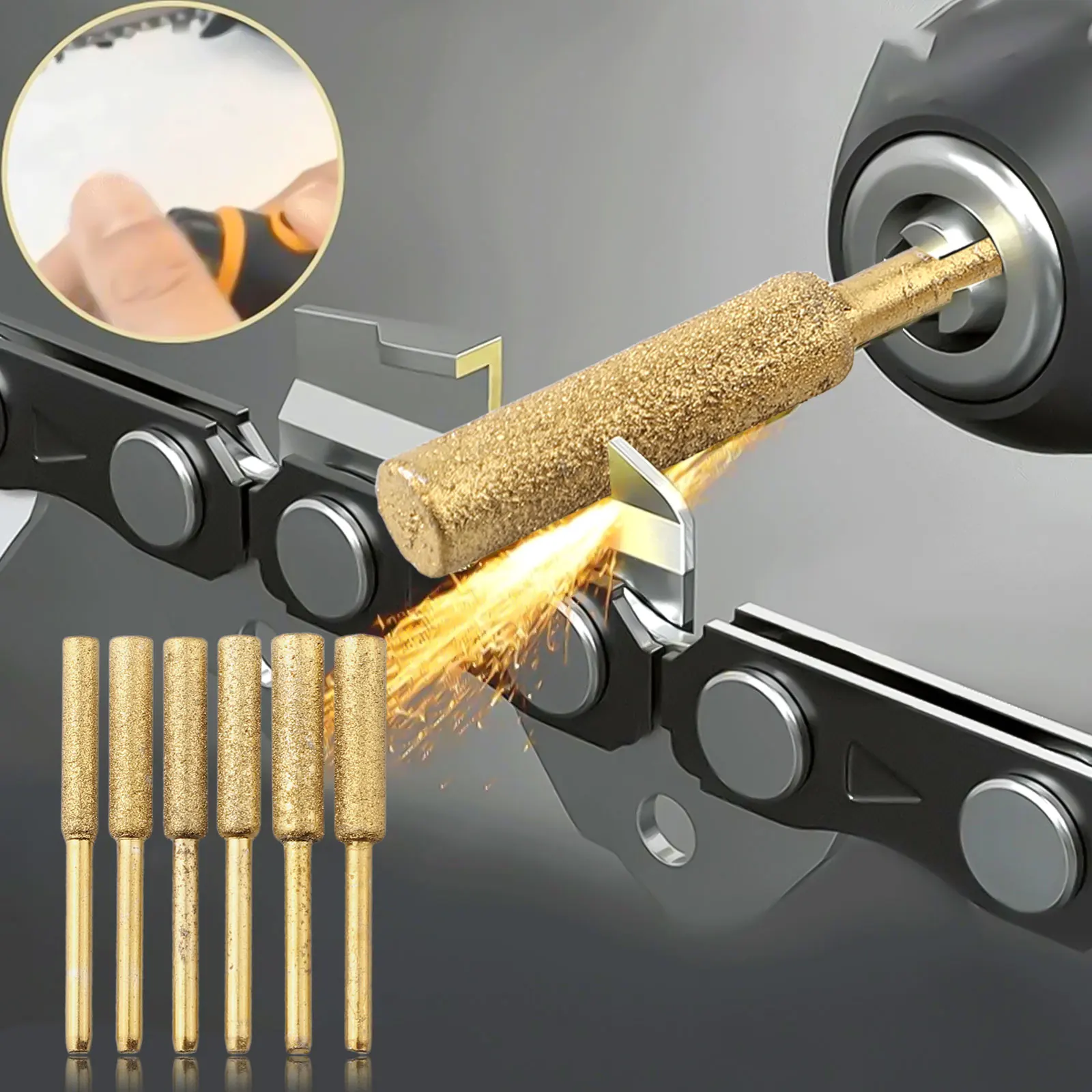 6×Diamond Coated Cylindrical Burr Coated Cylindrical Burr Chainsaw Sharpener Stone File Chain Saw Sharpening Carving Grinding