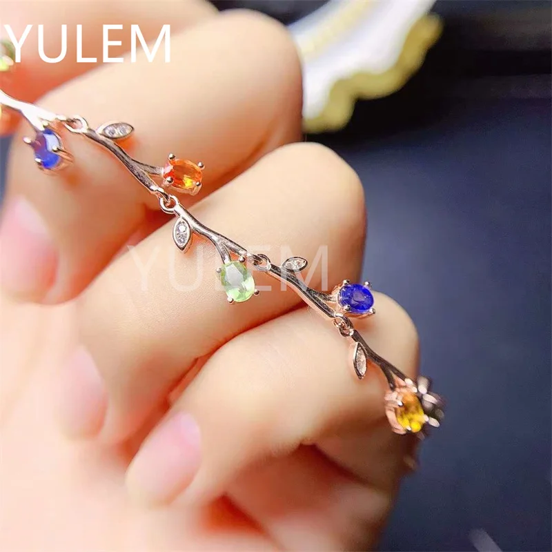 

YULEM Natural Sapphire Women's Bracelet 925 Sterling Silver Stylish and Trendy, A Beautiful Gift for A Girl's Cocktail Party