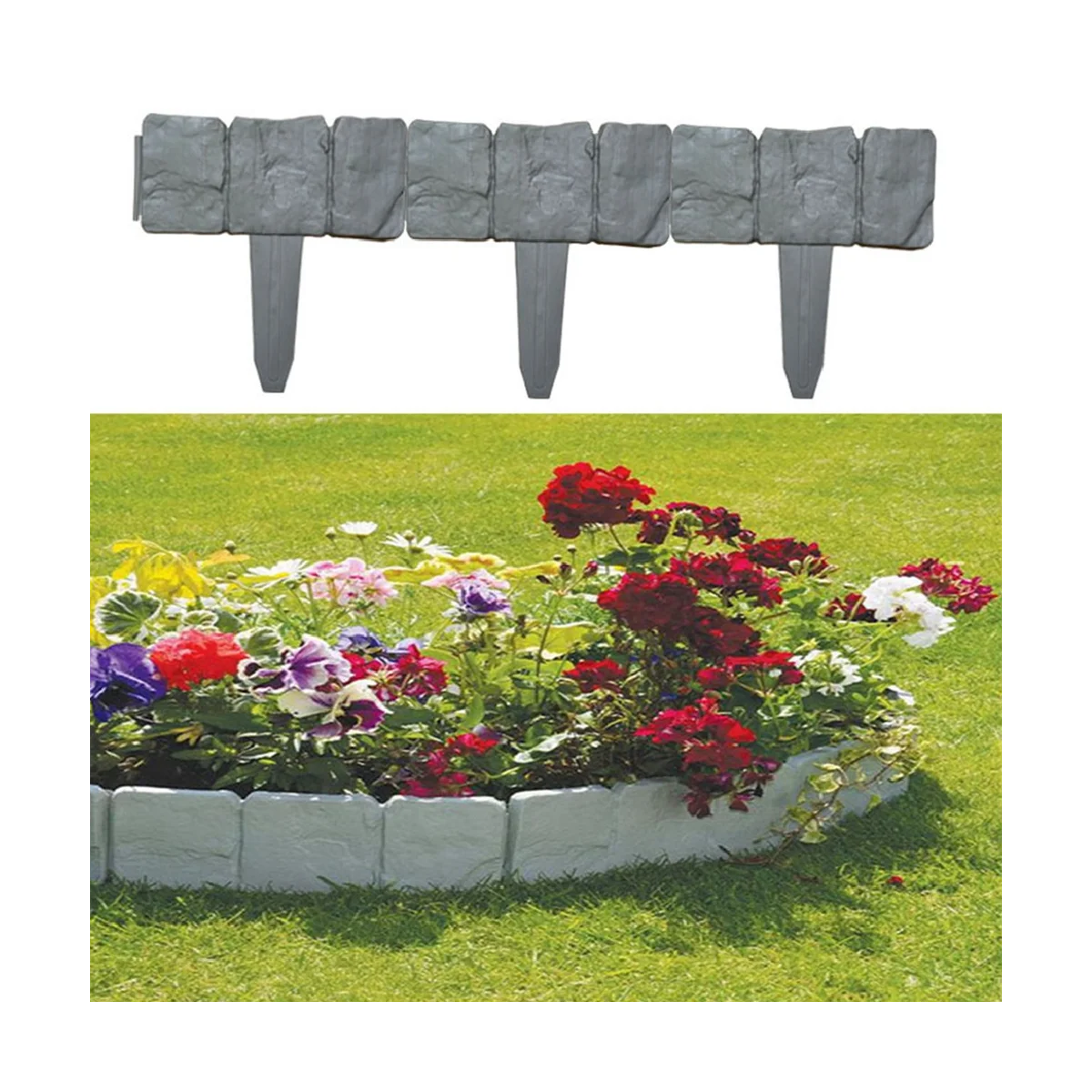 PP Plastic Garden Fence, Inserido Jardinagem Grass Fence, Stone Effect Lawn, 32pcs