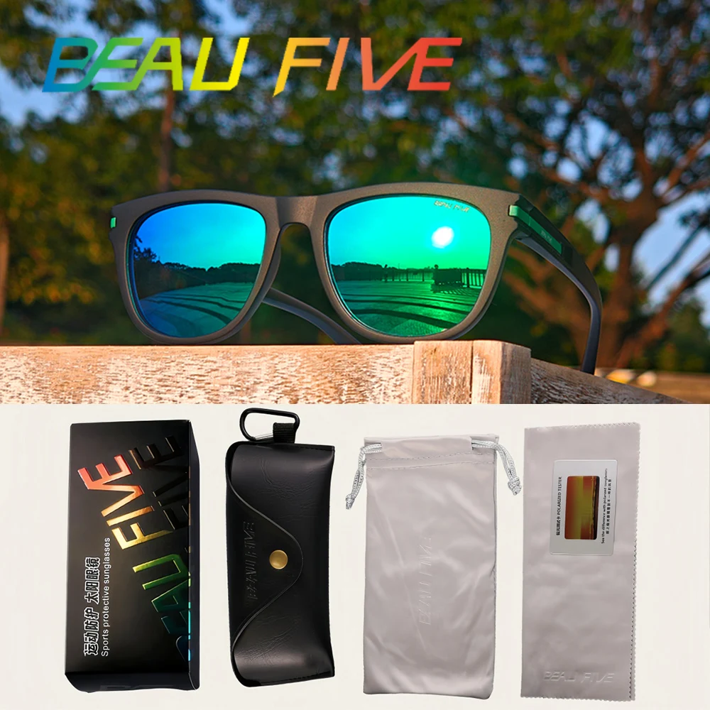 

BEAU FIVE Polarized Square Sunglasses Men Women UV400 Fashion Outdoor Driving Fishing Cycling Travel Beach Glasses With Box
