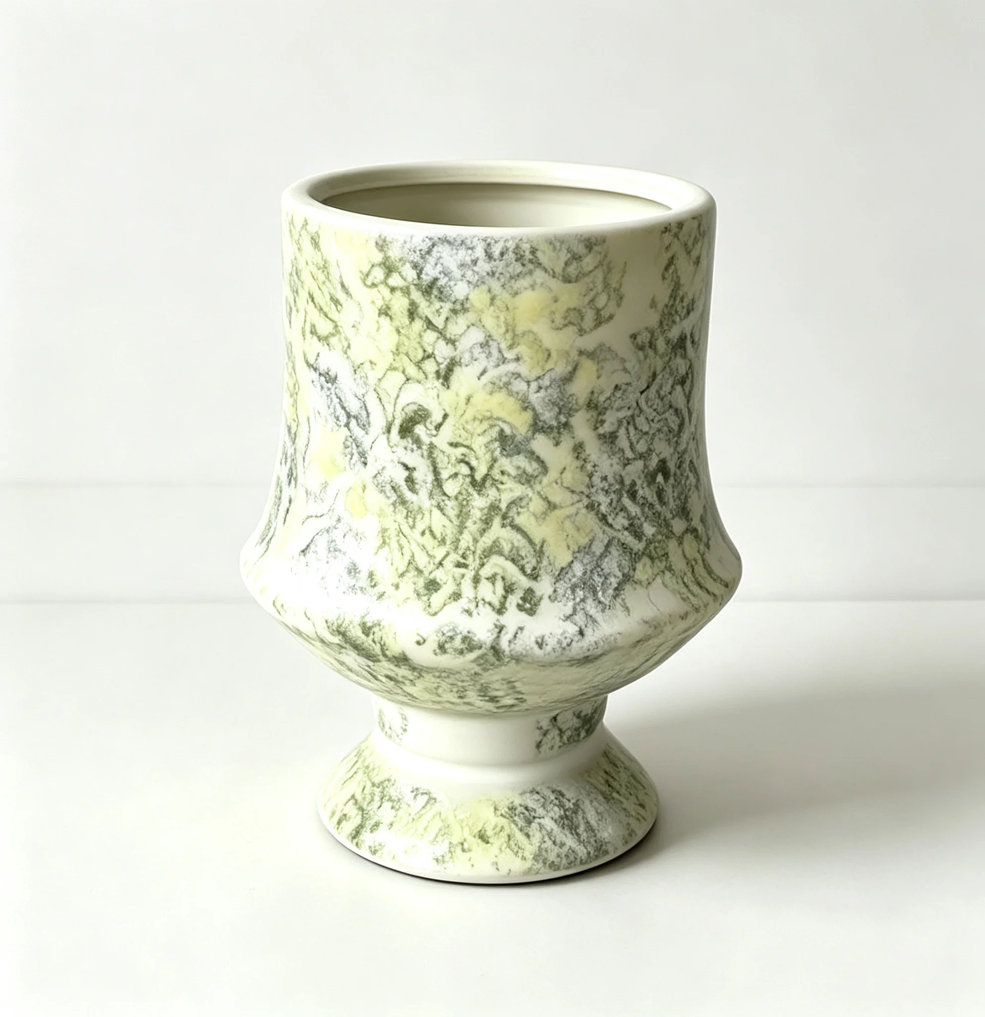 Retro Goblet Ceramic Vase Mottled Green Glaze Pedestal Flower Vase Wabi Sabi Home Table Decor
