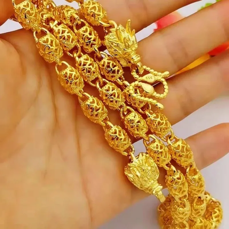 Nexil Jewelry   Nexil Jewelry  Hollow Olive Bead Necklace Men's 24K Gold AU999 - Guochao craft, unique beads, solid texture, for