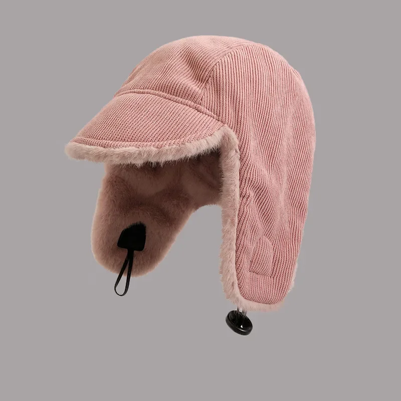 Korean Version Double-sided Corduroy Bomber Hats for Women Autumn and Winter Cold Plush Ear Protection Warm Ski Pilot Men\'s Cap