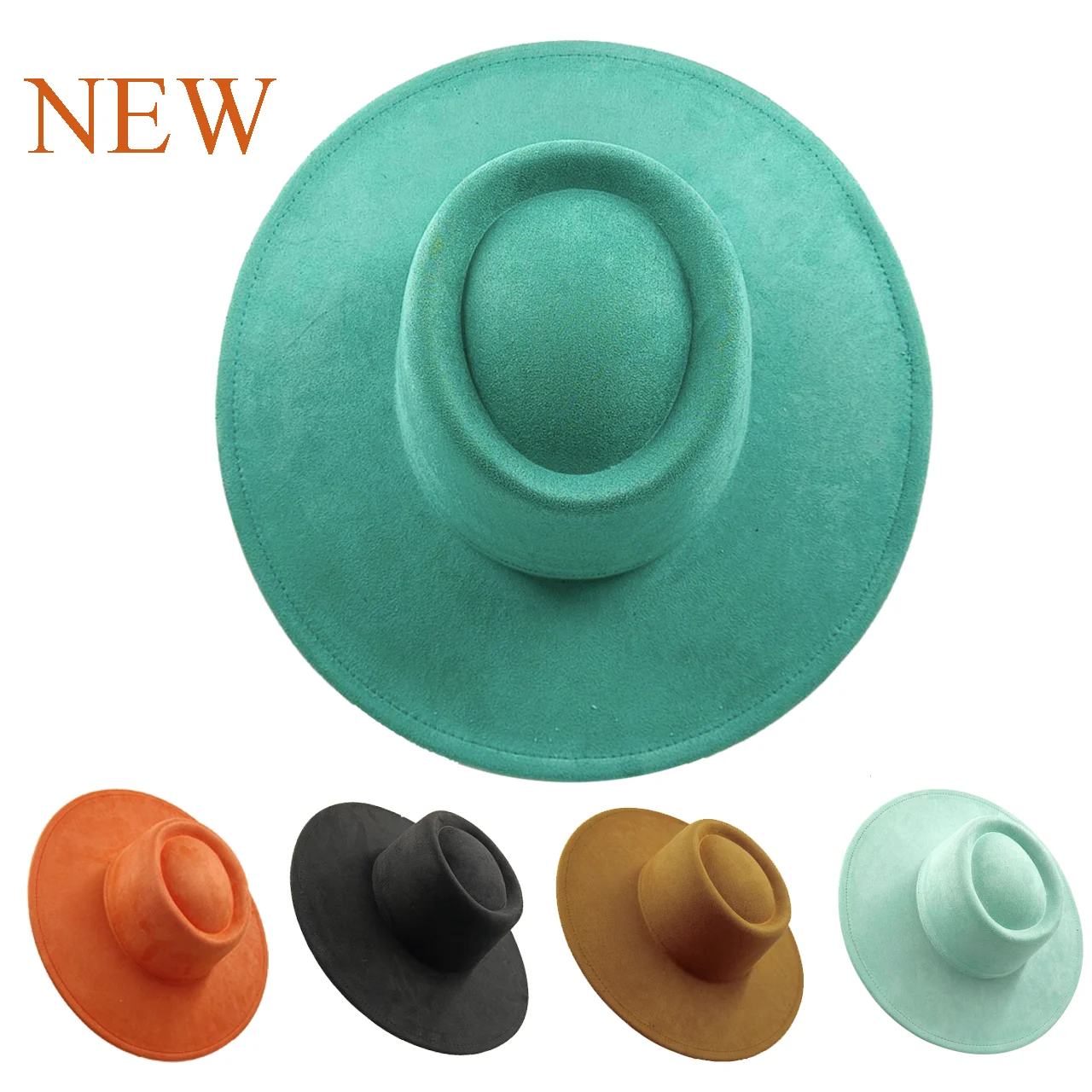 Nubuck leather hat Concave top big brim men's and women's hat Couple flat top fashion hat Pork pie hat Fedora sombrero hombre