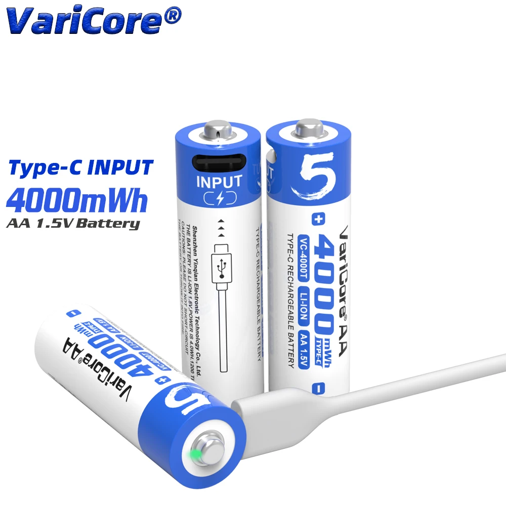 1-50 قطعة VariCore 4000T الأصلي AA 1.5 فولت 4000mWh سعة كبيرة بطاريّة ليثيوم قابلة لإعادة الشحن نوع-C USB شحن سريع لعبة الماوس