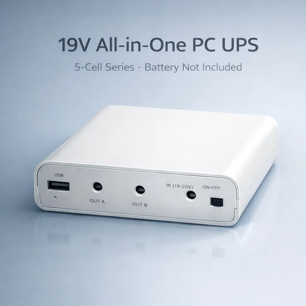 LY Tech 19V All-in-One PC UPS Power Box, design da série de 5 células, saída direta de 19V, sem solda, bateria não incluída