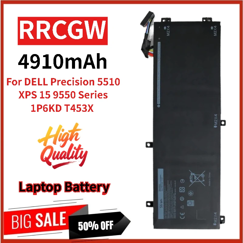 

For DELL Precision 15 5520 5540XPS 15 9550 9570 Series Laptop Battery RRCGW 11.4V 56Wh 4910mAh High Quality Replacement Battery
