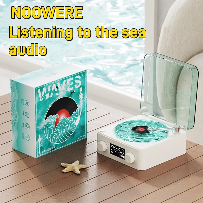 Waves Vinyl Player Bluetooth Speaker with White Noise Retro Turntable Speaker Sleep Aid Vitrola Shaped Speaker with RGB Light