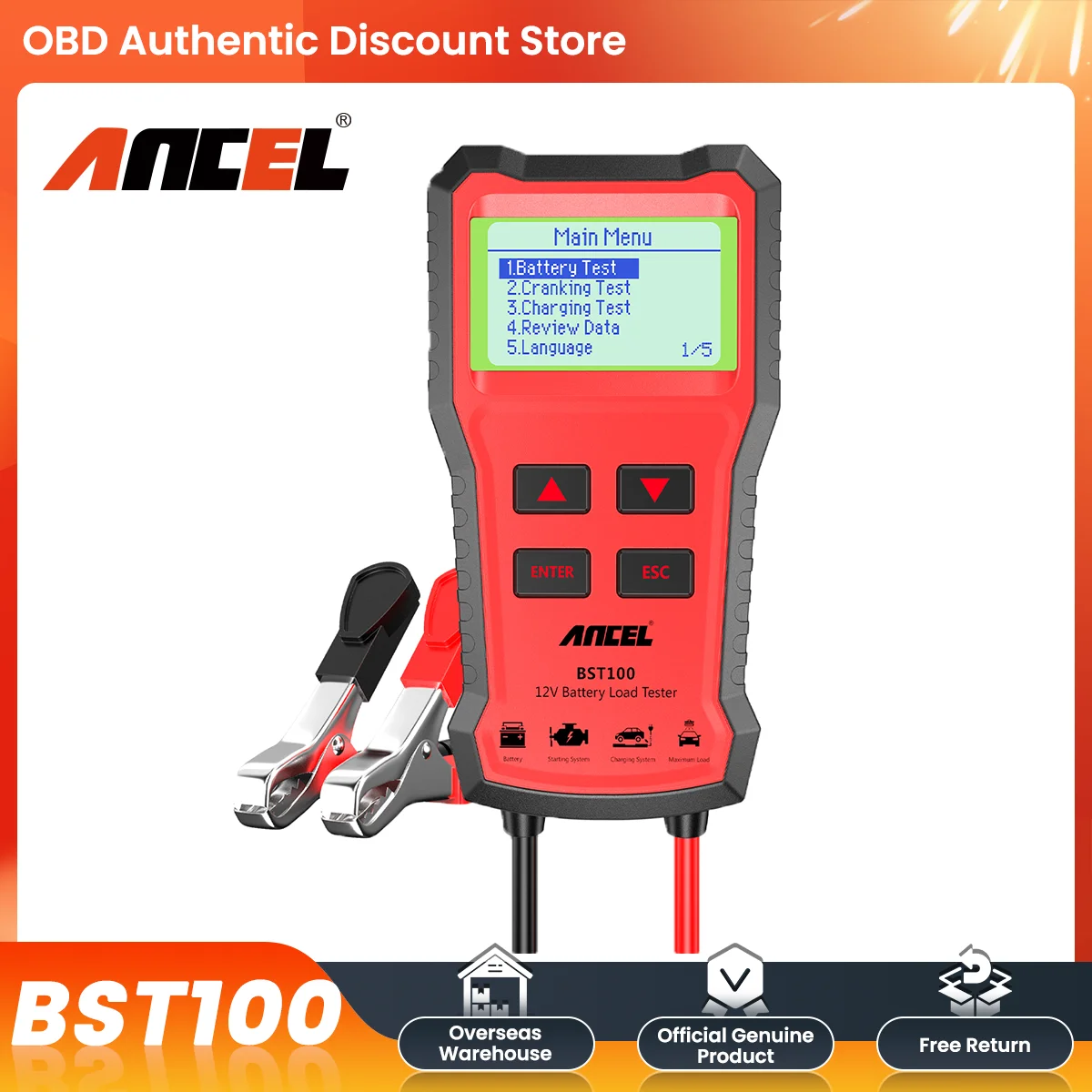 ANCEL BST100 12V Battery Tester Car Battery Analyzer Cranking Charging Circuit Test Battery Monitor Car DiagnosticTools PK BM550