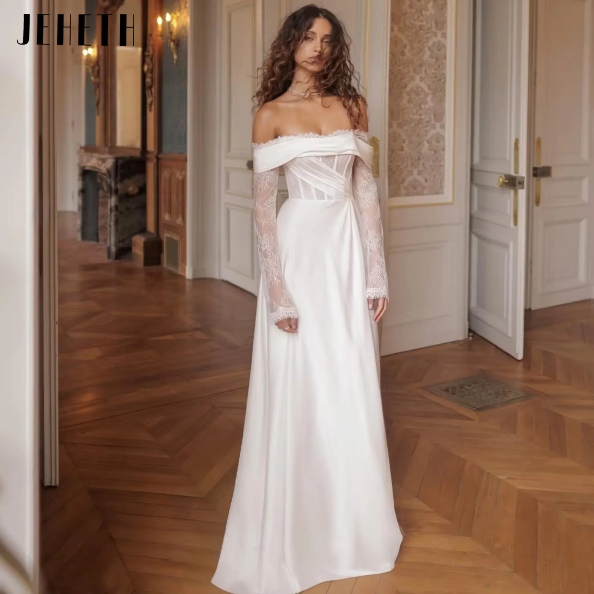 

JEHETH Classic Wedding Dresses Strapless A Line Bridal Dress Illusion Off Shoulder Lace Gowns New Vestidos De Novia Customized