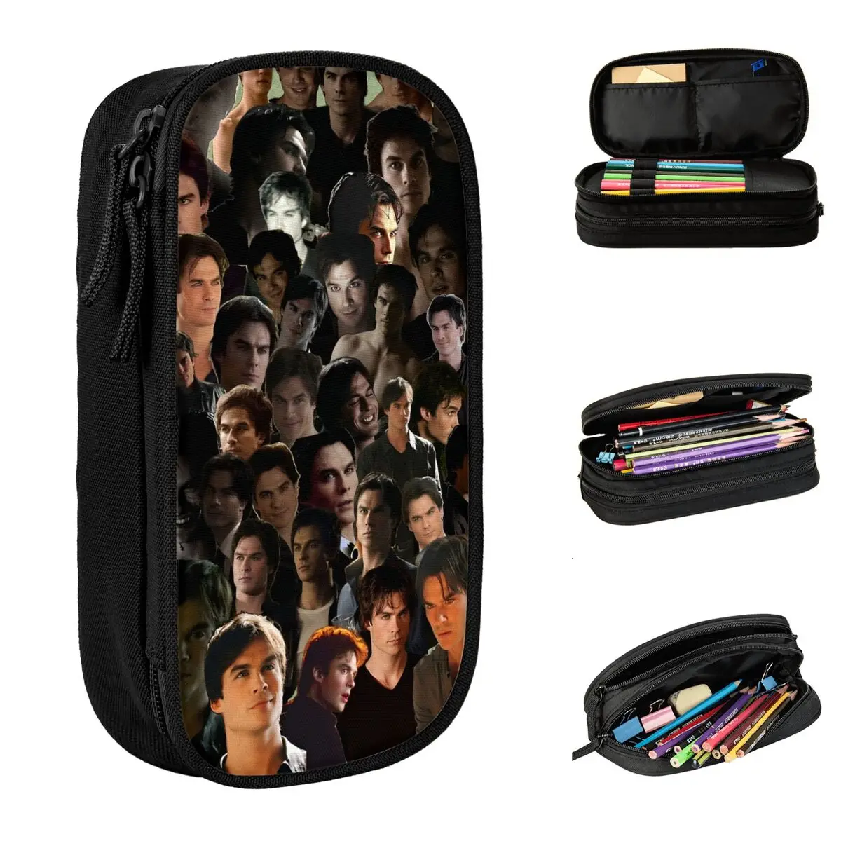 The Vampire Diaries Damon Salvatore Pencil Case TV Series Pen Holder Bag Girl Boy Large Storage Student School Gift Pencil Pouch